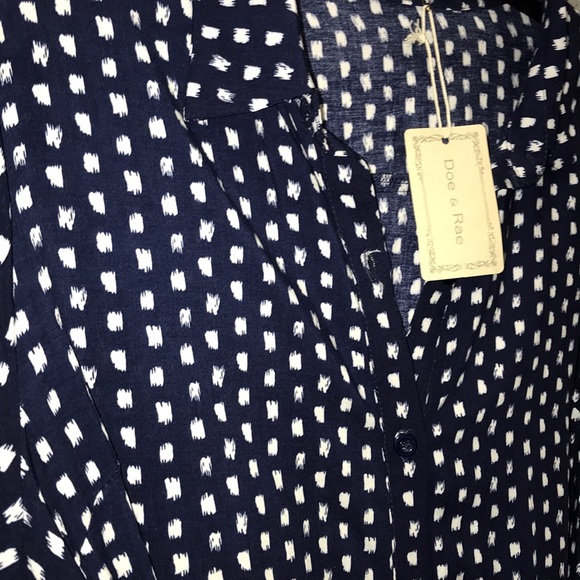 Doe & Rae Navy Polkadot Button-Down Shirt Dress - Picture 2 of 5
